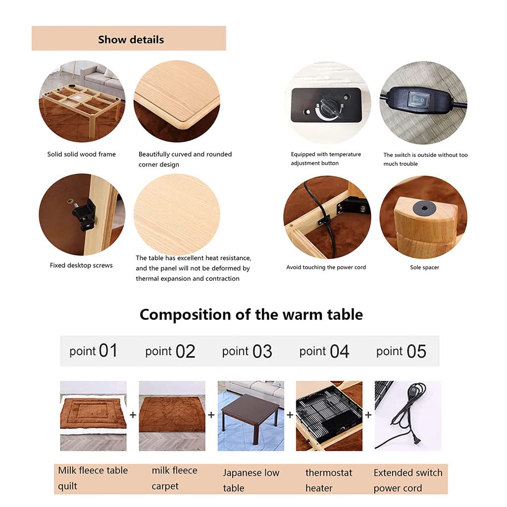 LELAMP Futon-Set im japanischen Stil, Winterheiztisch, Hängeheizung, Heiztisch, zusammenklappbar, Tatami, bequemer Teppich, Kotatsu-Heizung