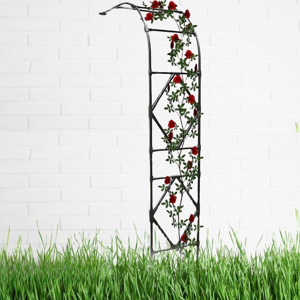 Zewnętrzny metalowy łuk ogrodowy – odporna na warunki atmosferyczne róża kratka do roślin pnących, 3,0 x 2,4 m, elegancki czarny design, idealna do dekoracji ogrodu i wsparcia.