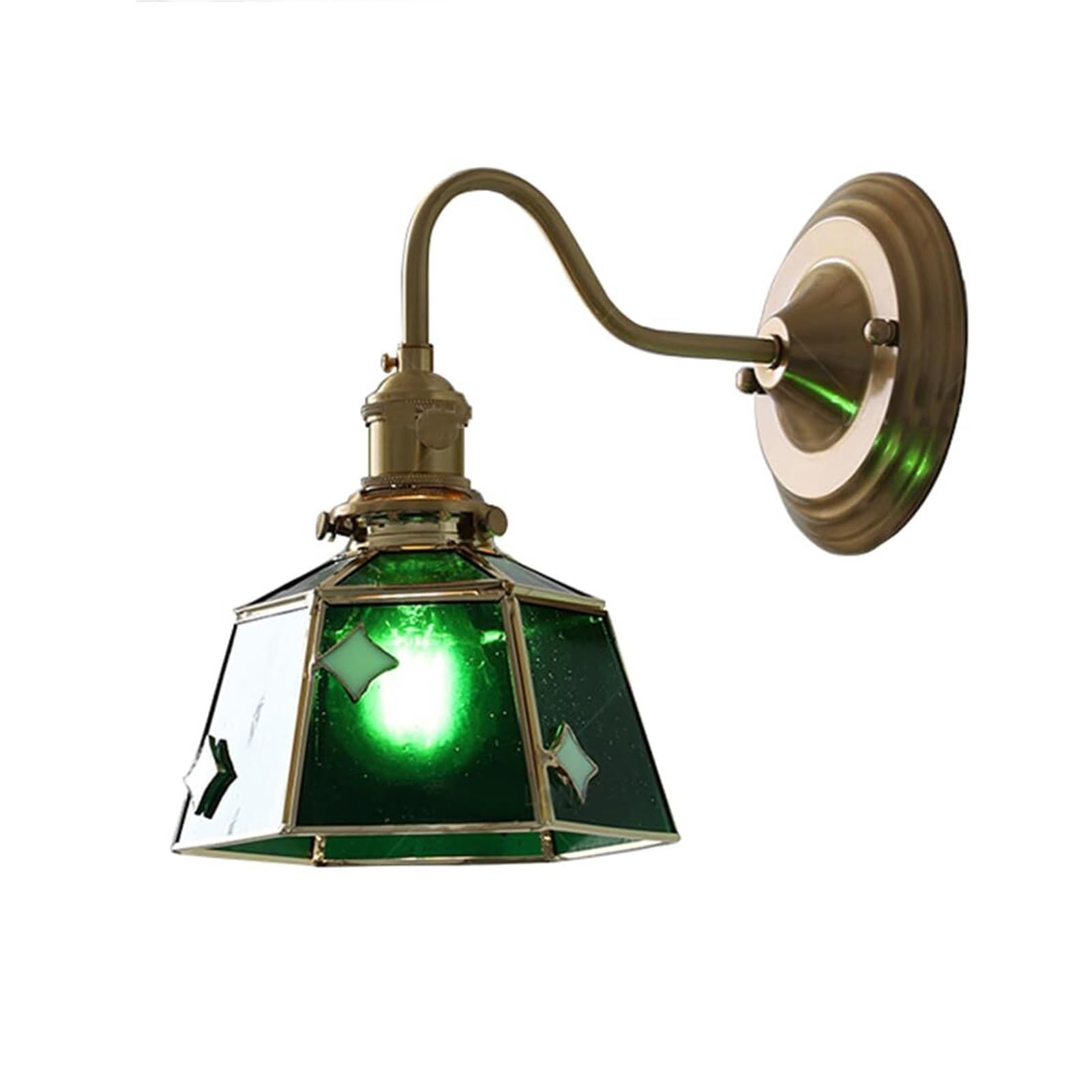 HUAYUSEDF Vintage Stained Glass Wall Lamp E27 Mediterranean Sconce with Rotary Switch for Bedroom Kitchen Island Corridor Living Room(Green)
