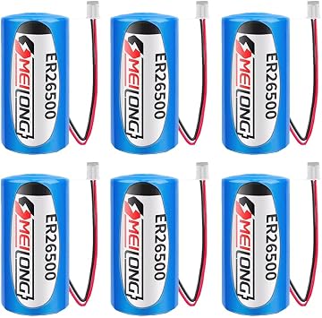 6 PCS C Size 3.6V 9000mAh ER26500 Lithium Li-SOCl2 Battery with 2.0 Plug for Automobile Tire Pressure Monitor Smart Card