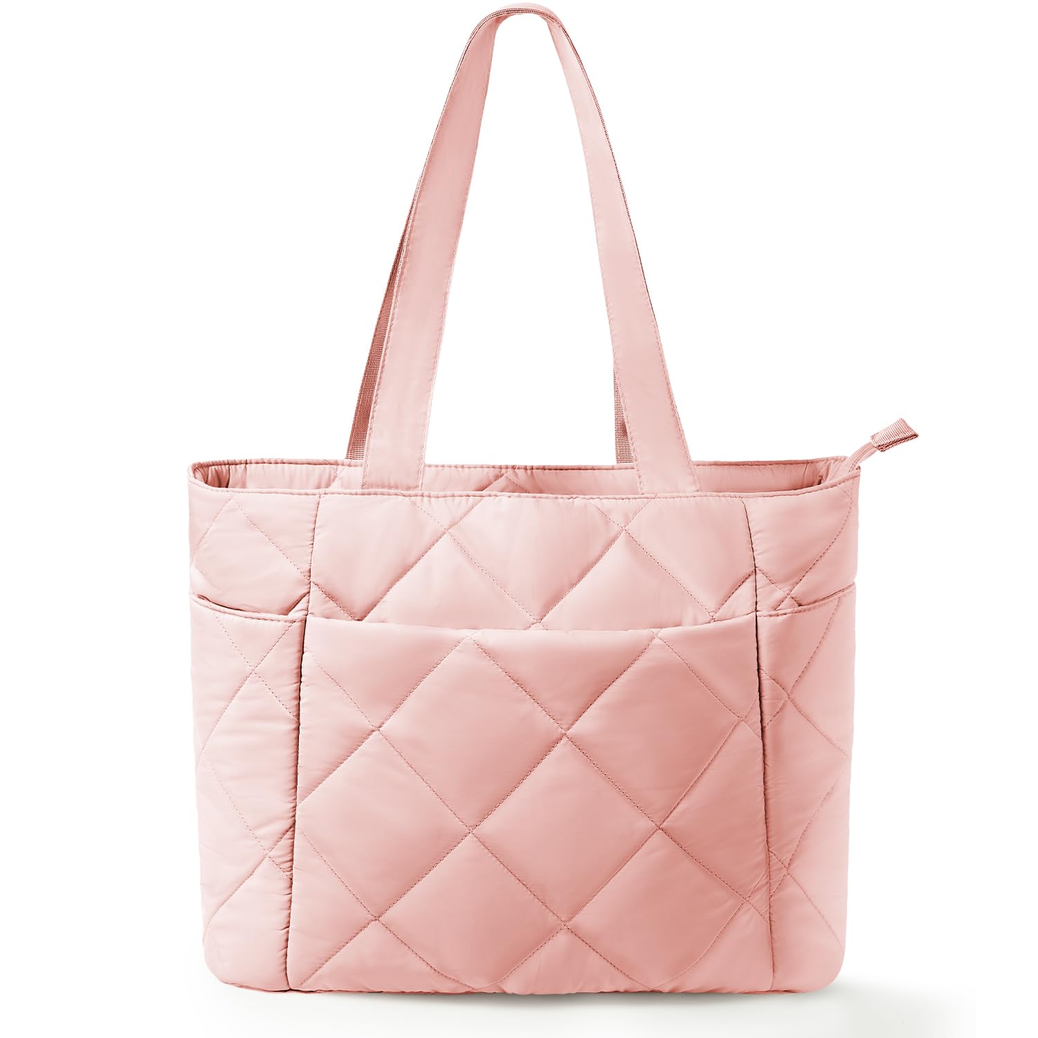 Puffer Tote Bag for Women Quilted Shoulder Handbag with Cup Holder for Work Travel Nurse Clinical Nursing School