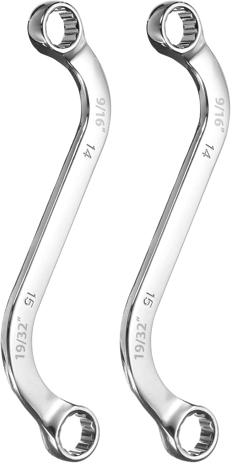 uxcell 2pcs 9/16" x 19/32" 12-Point S-Style Box Wrench Double End S-Shaped Wrench Chrome Plated Alloy Steel S Box Wrenches for Home Auto Bike Repair Machine Maintenance