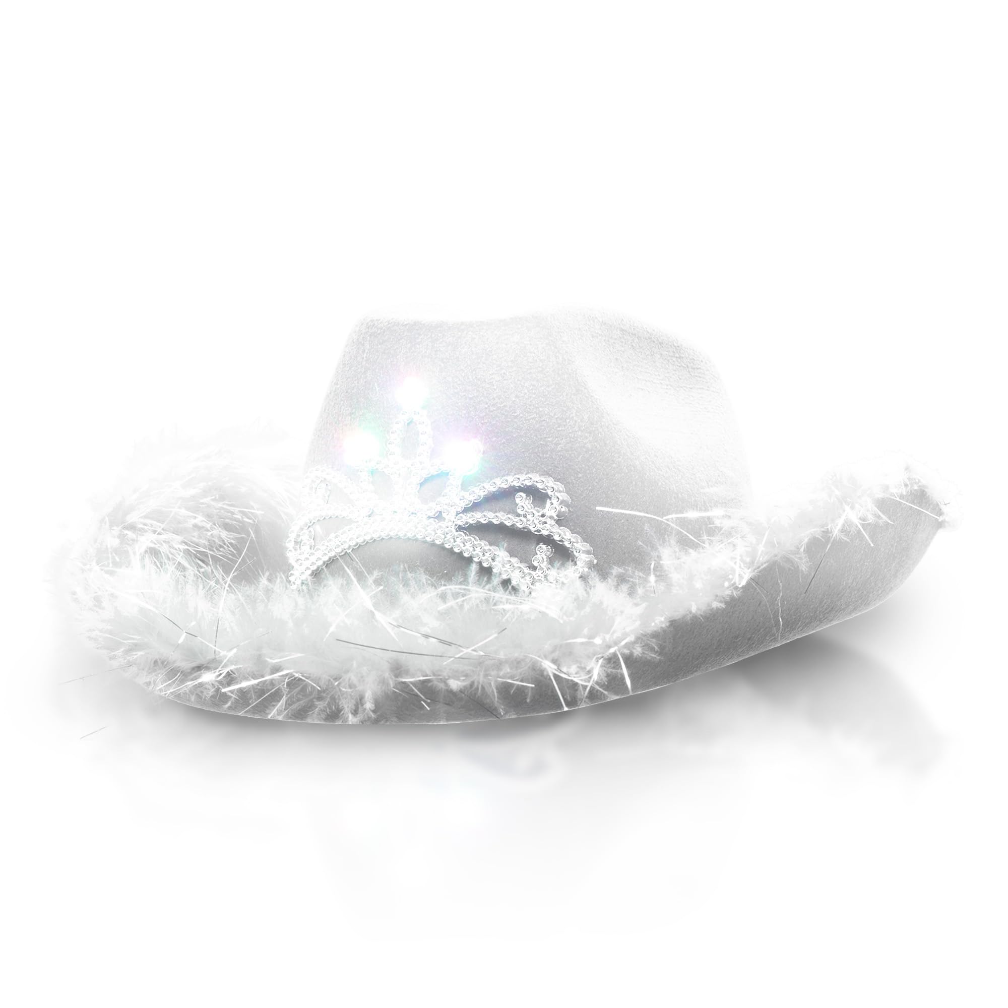 Windy City Novelties LED Light-Up Cowboy Hat with Blinking Tiara (White)