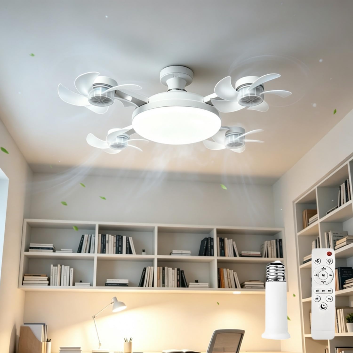 CHNNIjidser Ceiling Fan with Lights and Remote Control,2026 New 3/4 Heads Drone Ceiling Fans for Bedroom,50W 3 Speeds 3-Color LED Light Bulb Fan for Bedroom, Living Room, Closet, Garage, Kitchen