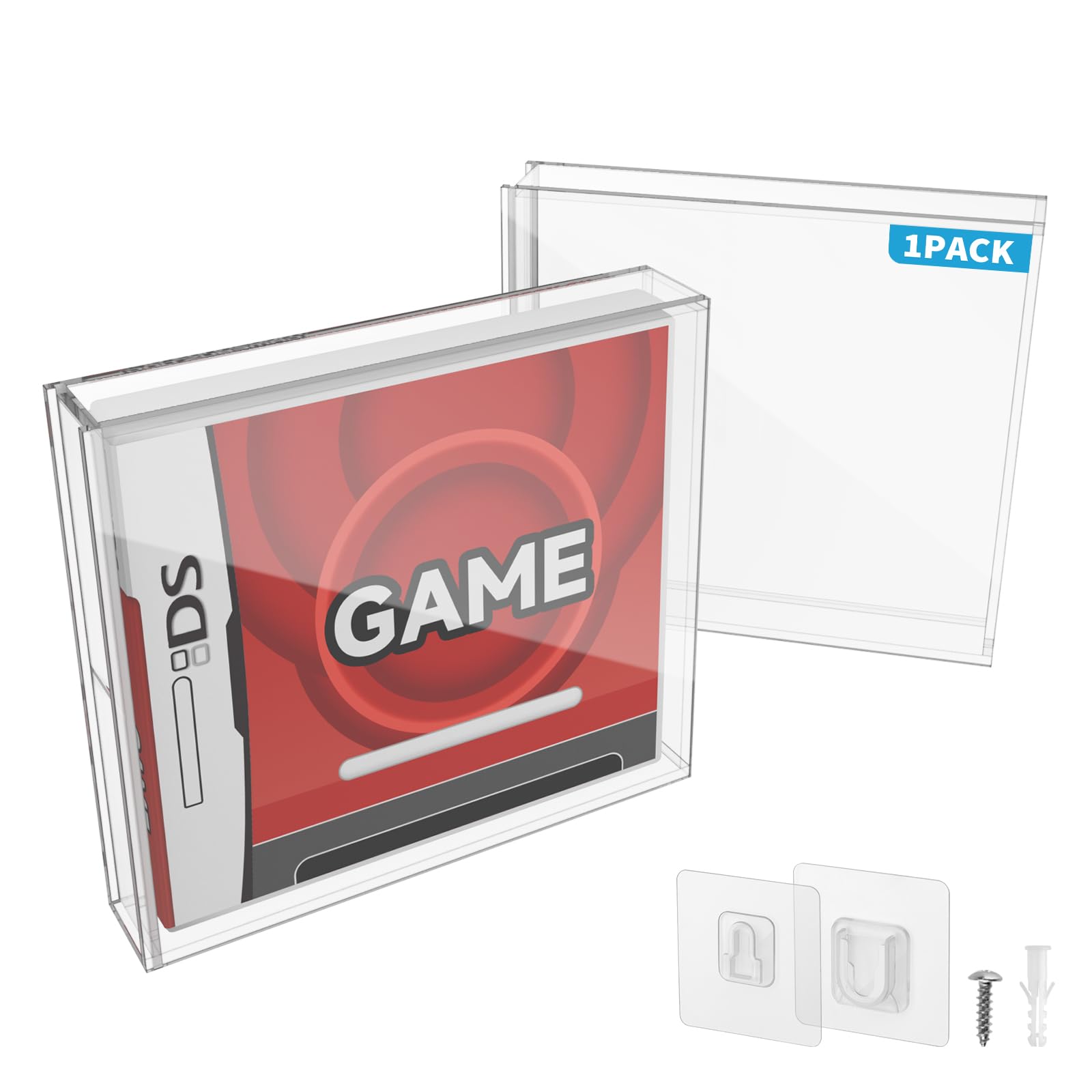 CaSZLUTION Video Game Box Protector Case for DS Games, 3MM Clear Acrylic Display Case with Wall Mount Compatible with Nintendo DS Game Box (Pack of 1)