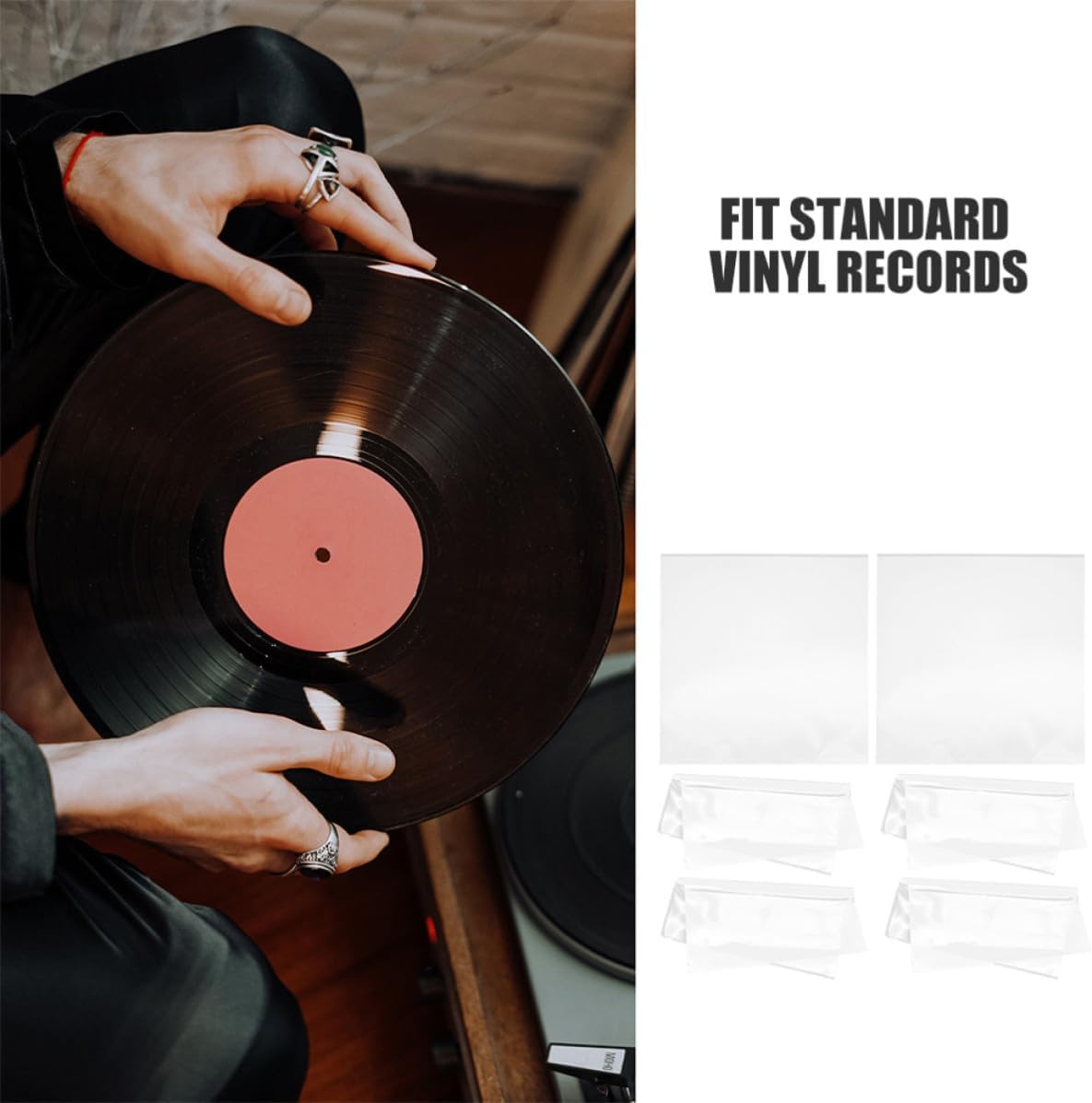 25pcs Vinyl Record Sleeves Outer Plastic Self Adhesive Covers | Snug Fit for Vinyl Records, Album Protective Cover Format, Visibility with Opp-style Outer Layer