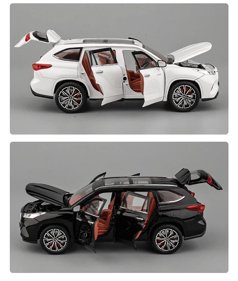 Image of 1:24 Toyota Highlander SUV Model Car - Alloy Diecast Pull Back Toy with Sound, Light & Openable Doors - Gift for Kids Boys Girls (Black)