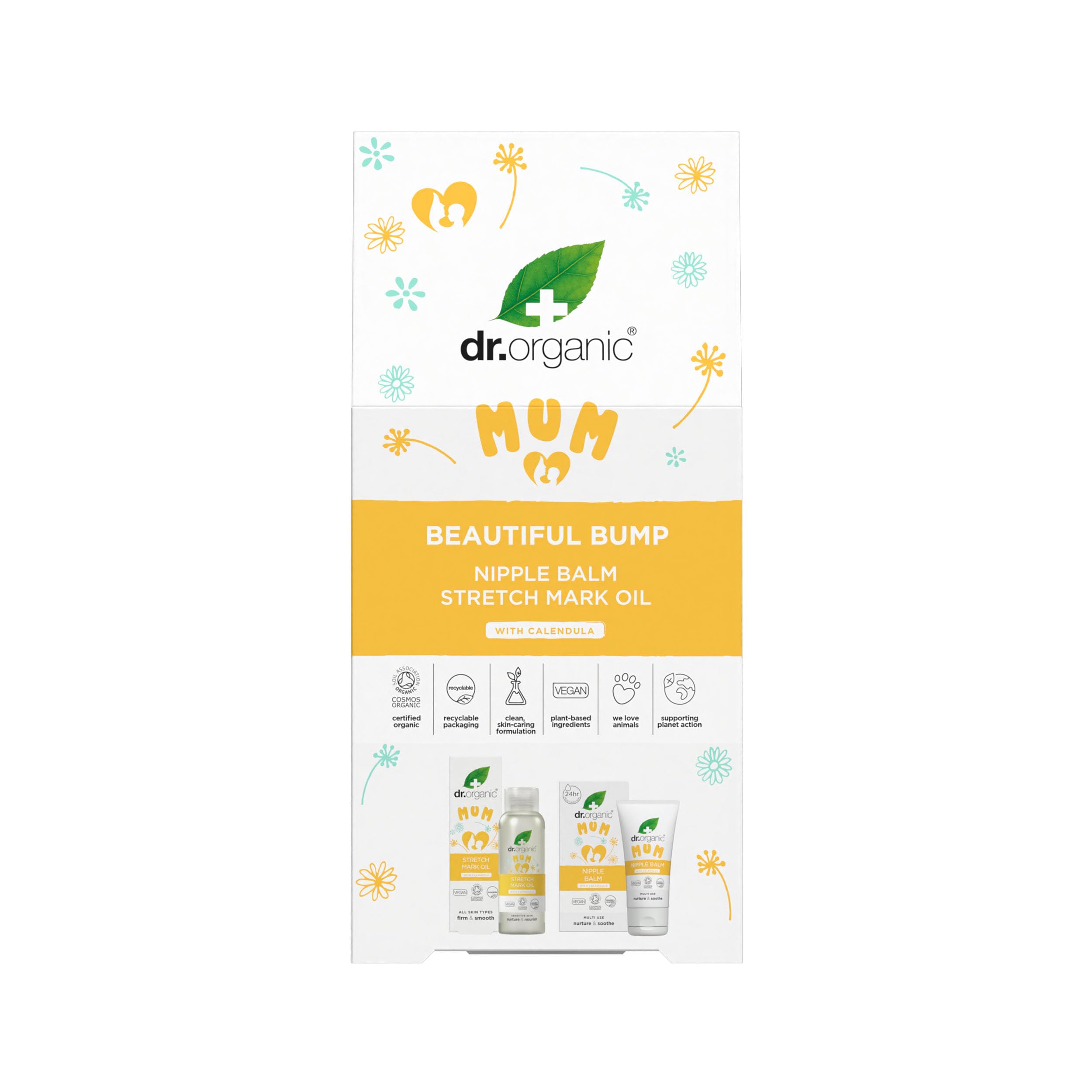 Dr Organic New Mum Gift Set with Organic Calendula, Nipple Balm & Stretch Mark Oil, Soothing Skincare Essentials, Pregnancy Safe, Calming, Natural, Vegan, Cruelty-Free, Paraben & SLS-Free, Organic