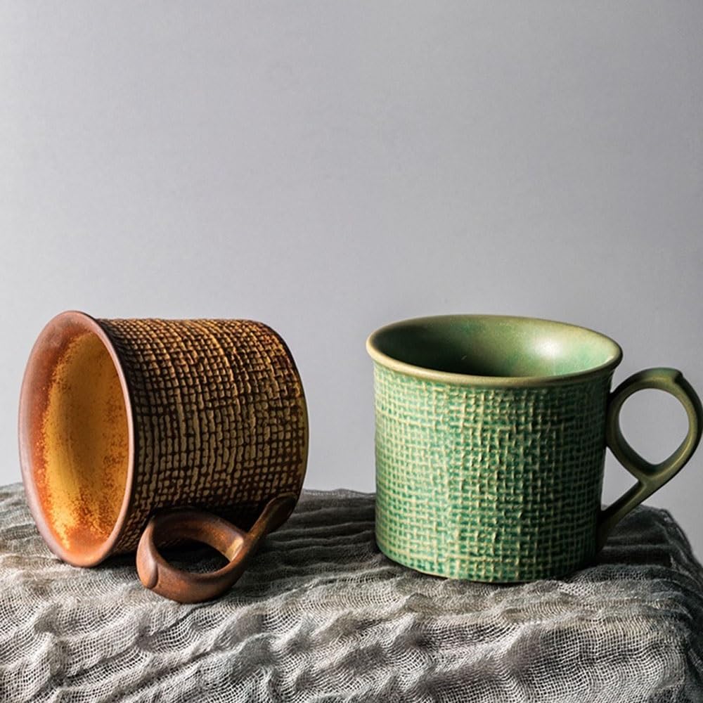 Vintage Design Ceramiczny kubek do kawy ze spodkiem, zestaw kubków do cappuccino baristy latte art (zielony)