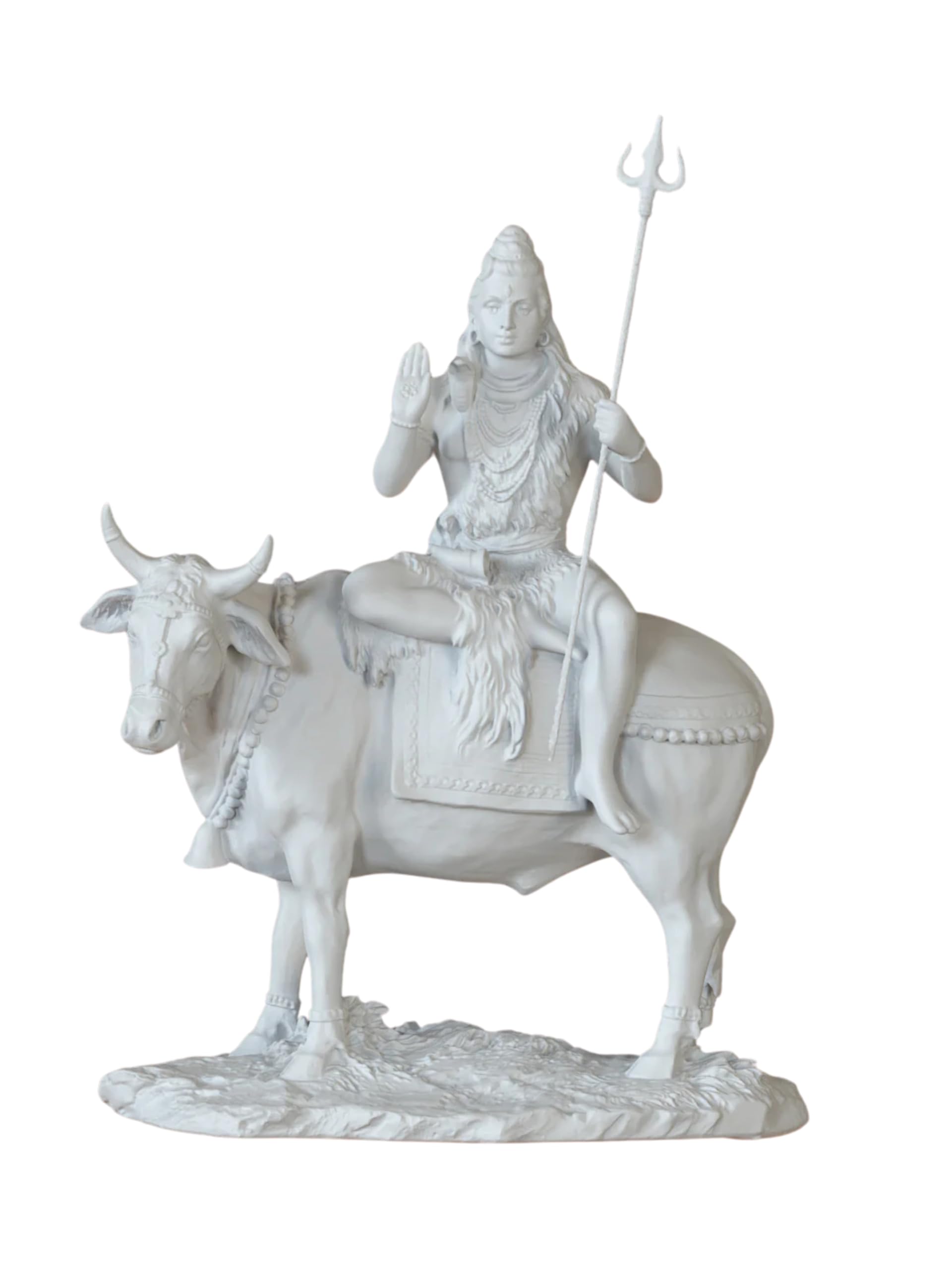 Statuette Shiva assise sur Nandi blanche, cadeau spirituel de 25cm