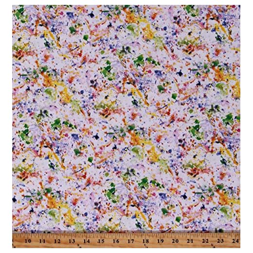 Fields FABRICS 108 Wide Paint Splatter Multicolor Splotches on White Artistic Quilt Backing Digital Cotton Fabric Print by The Yard (D262.09)