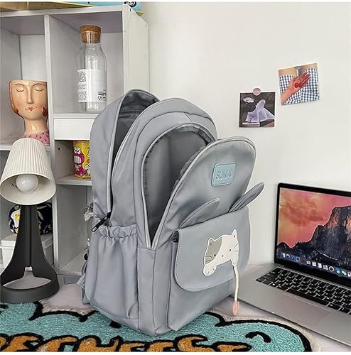 Miniatura 3 de Mochila Kawaii japonesa linda mochila escolar de gatos con peluches, mochila estética para adolescentes y niñas de regreso a clases, Azul Patchwork