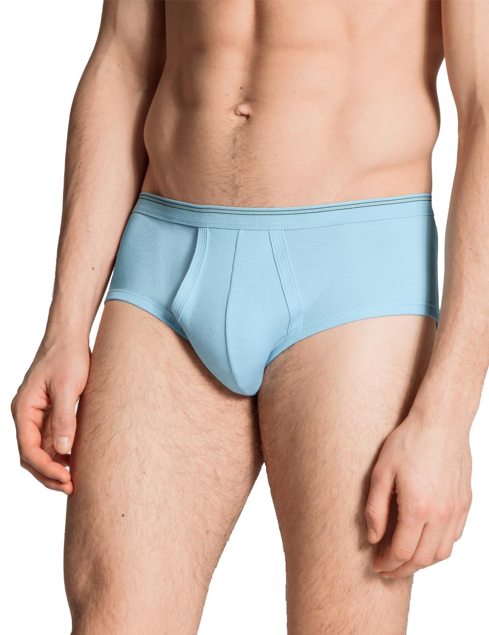 Calida Men's Blue (Eisblau 680) Midislip Twisted Cotton Plain Boxer Briefs, Medium