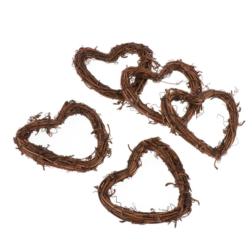 Hellery Brown Natural Color Vine Wreath Wicker Rattan /Heart/ For Home And Garden Wreath Tree Decoration 5Pcs Love Heart