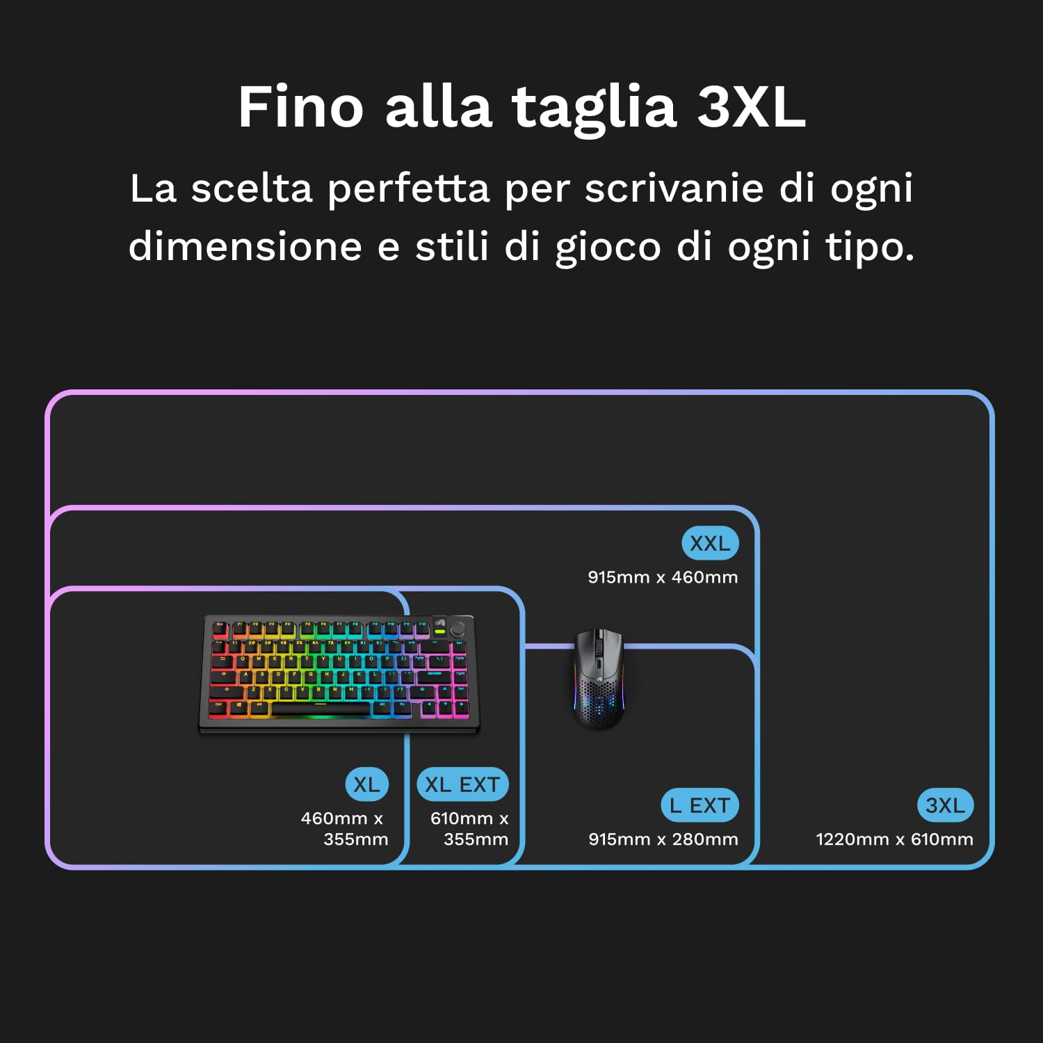 Glorious Gaming Tappetino Mouse GMP 2 GLED XL – 2 zone RGB, bordo InfiniGlow senza cuciture, superficie tessuto premium, base gomma antiscivolo, optima­le per gaming – 465 mm×355 mm×3 mm – Desk mat