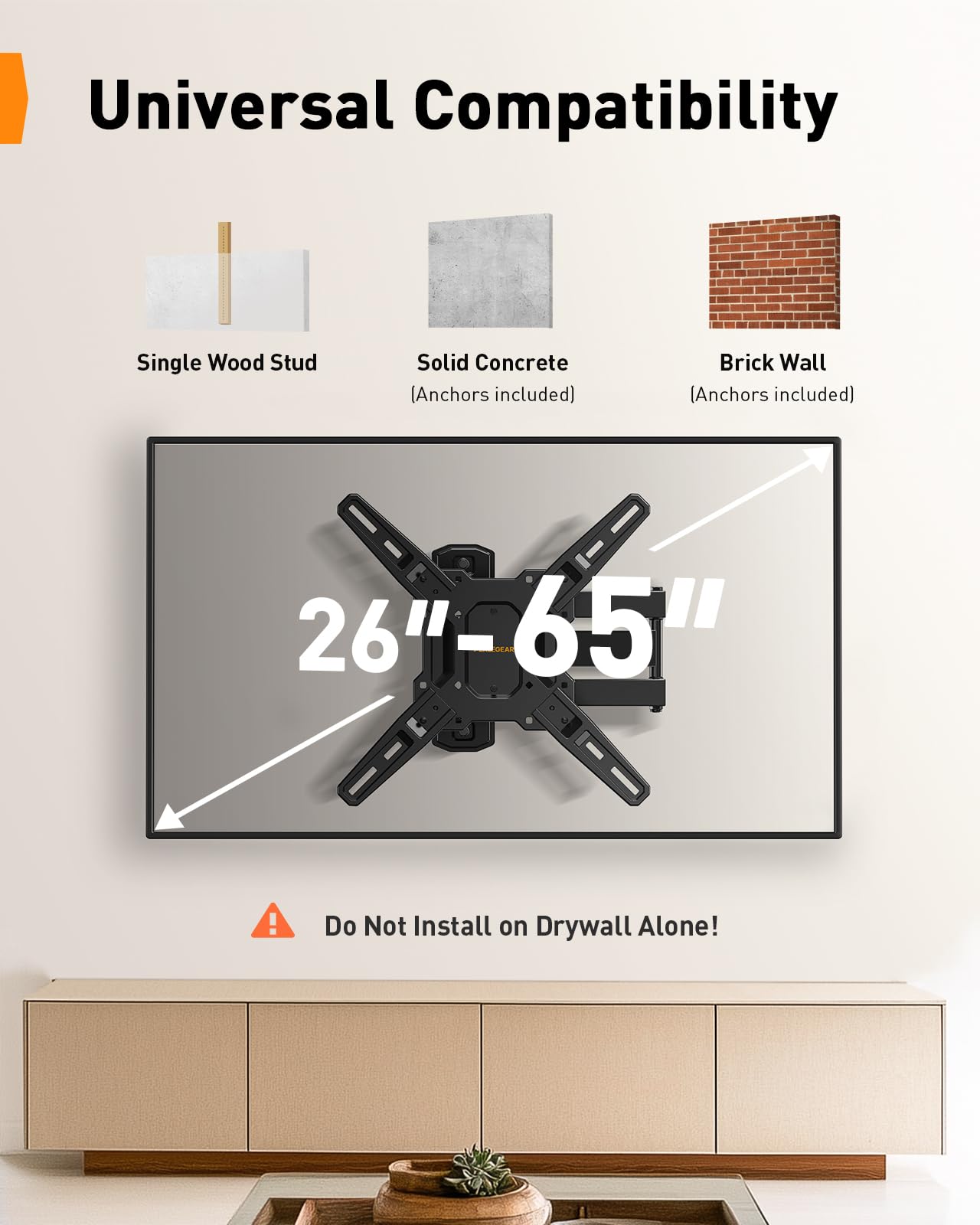 Perlegear Support TV Full Motion pour téléviseurs de 66 à 65 pouces jusqu'à 37 kg