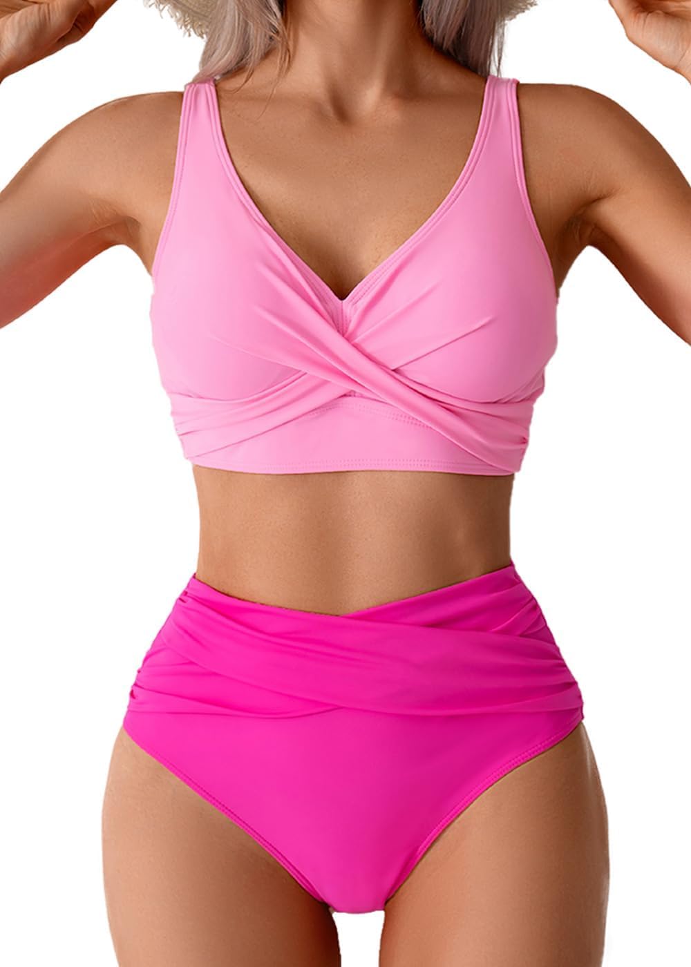 Sangdut Bikini Damen Set Push up High Waist Sexy Triangel Breites Unterbrustband Mit Cups Zweiteiliger Badeanzug Bademode Swimsuits
