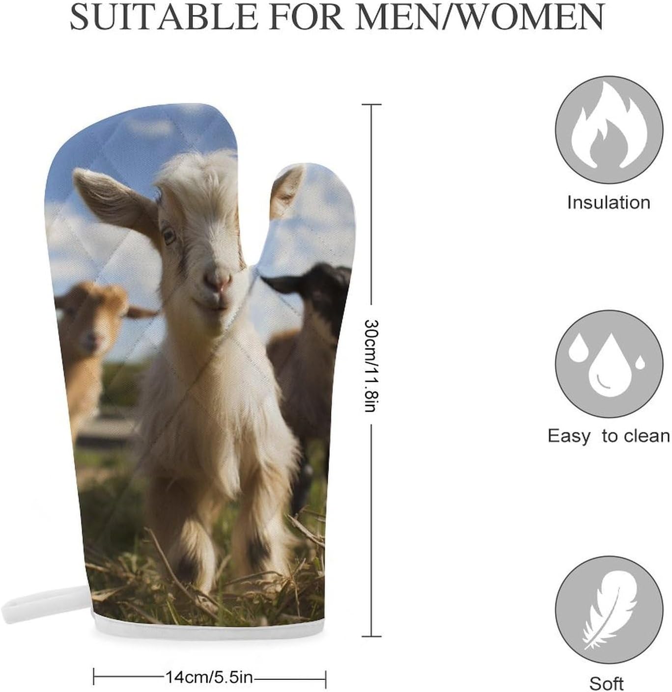 2 Pcs Oven Mitts Heat Resistant Kitchen Gloves Soft Safety Cute Goat Oven Glove for Microwave, Barbecue