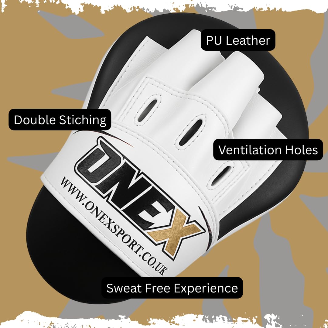 1 Paire de Pattes d'ours Boxe en Cuir Bouclier Courbe pour Boxe Taekwondo Muay Thaï MMA Cible Pad pour l'Entraînement de Sport de Combat (Black/White)