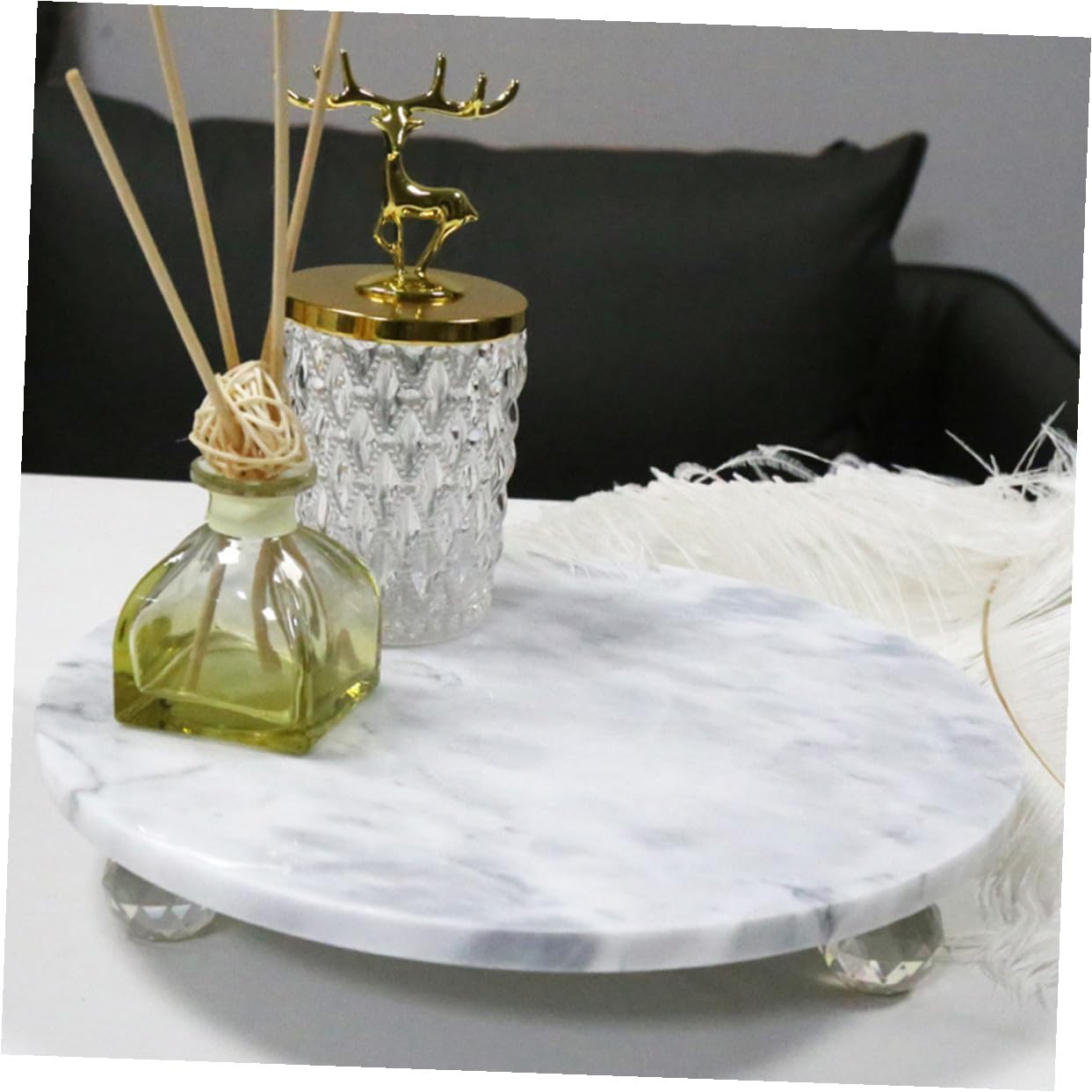 TOYANDONA Bandeja de Mármol Natural Redonda Multifunción Hogar, Porta Frutas y Joyas, Bandeja de Almacenamiento Decorativa para Baño y Exhibición, Estilo Nórdico, Tamaño Mediano