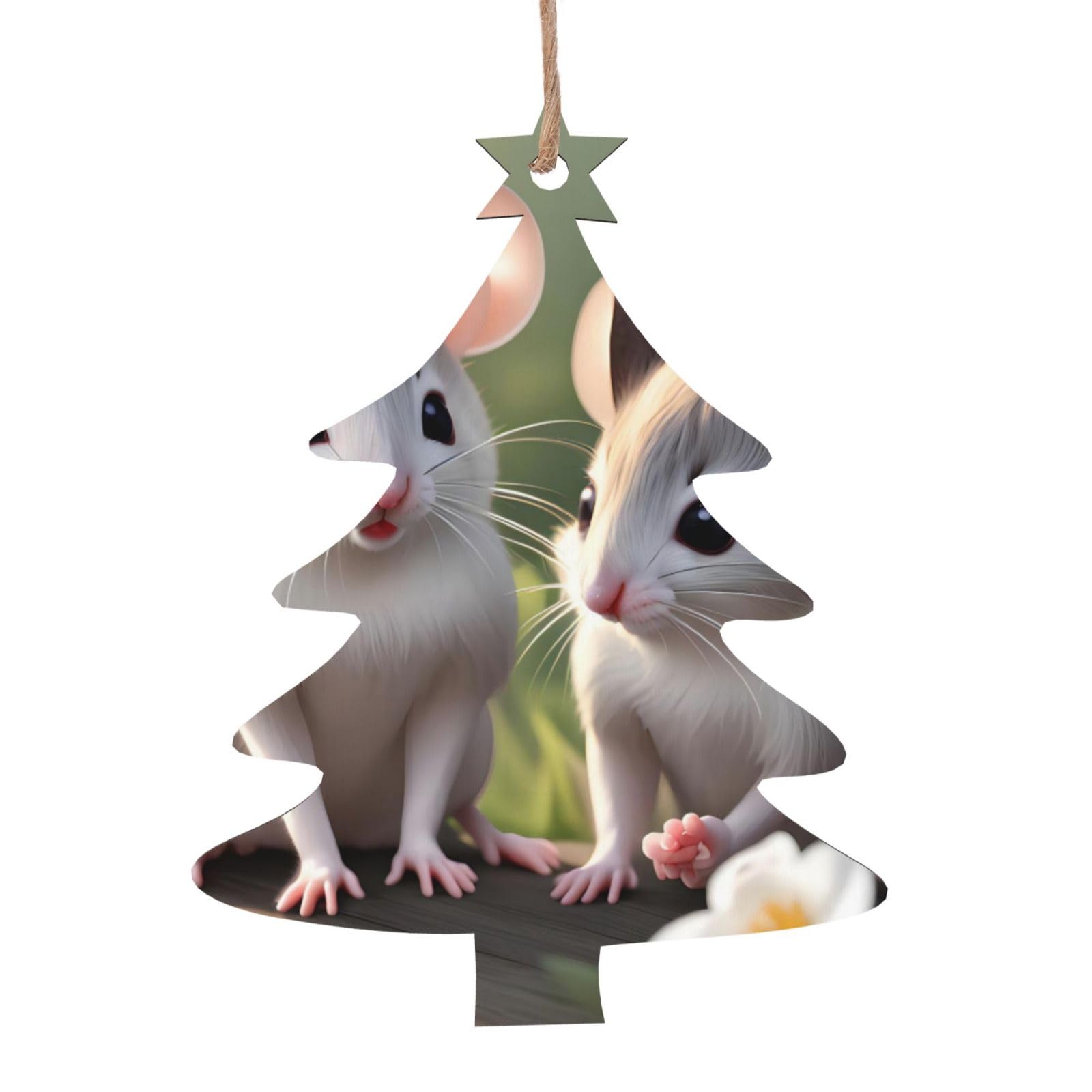 Mouse in Love Printed Christmas Wooden Pendants, Simple and Environmentally Friendly, Holiday decorationsã€‚