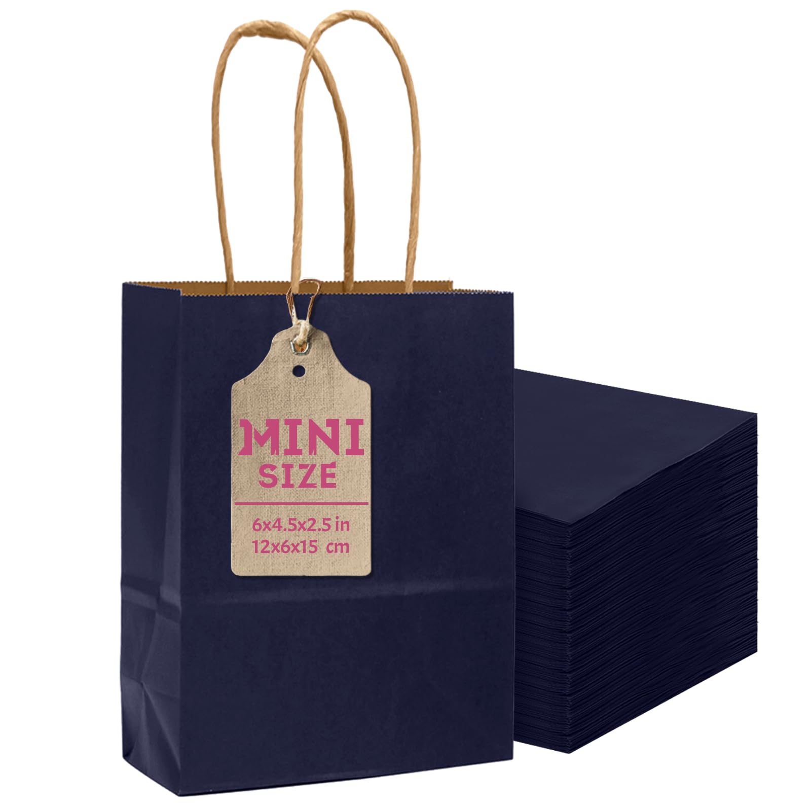 Gcardist 24 Pcs Navy Blue Mini Gift Bags with Handles 6"x4.5"x2.5" Small Paper Kraft Party Treat Bags