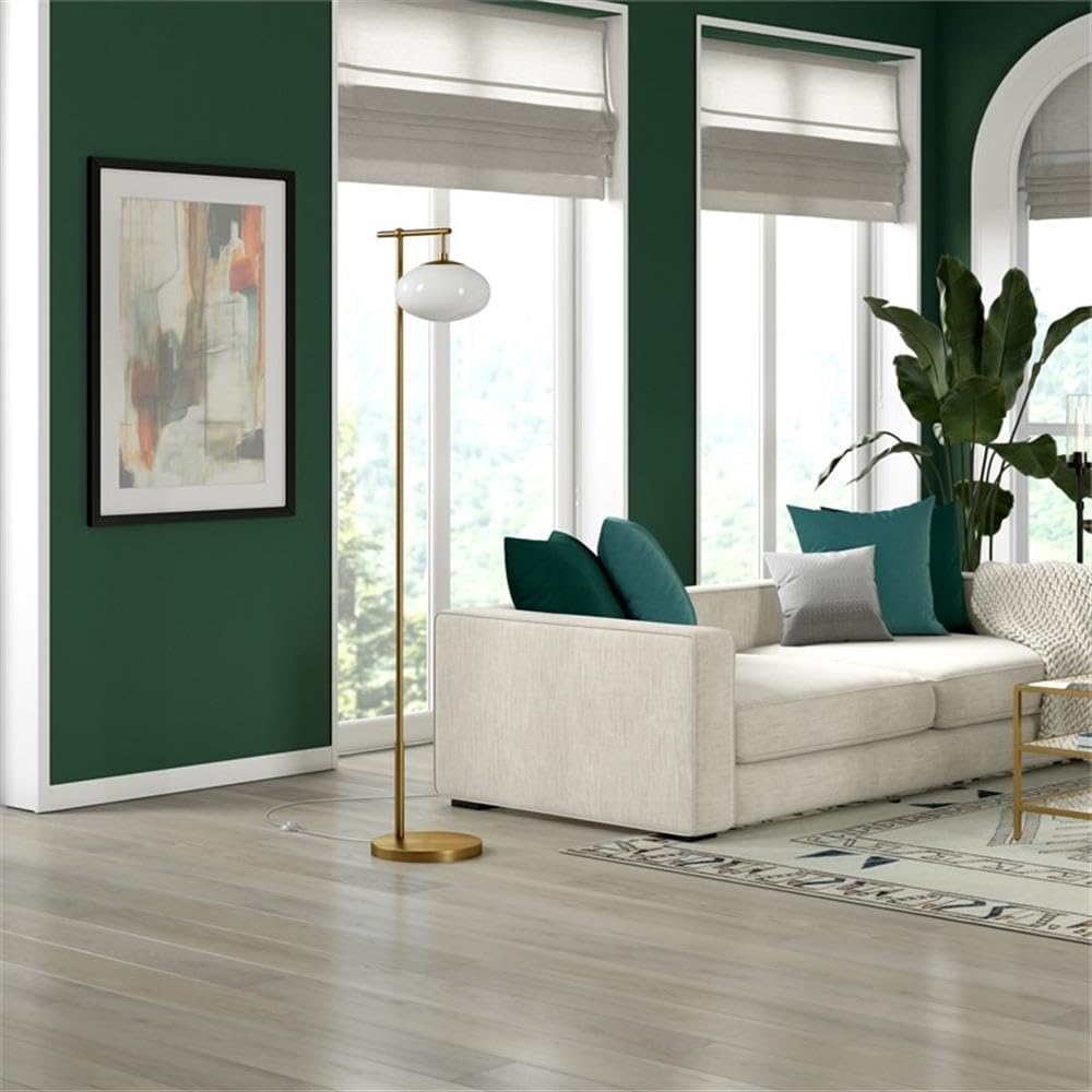 Blume 68" Tall Arc Floor Lamp with Glass Shade in Brushed Brass/Milk White