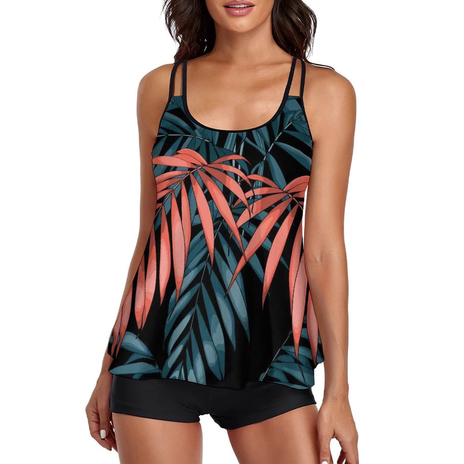 wihnsinop Tankini Damen Bauchweg Bademode Set Freizeit Badeanzug Tankinis Zweiteiler Sets Sommer Elegant Badeanzüge für Damen Oberteil mit Badeshorts
