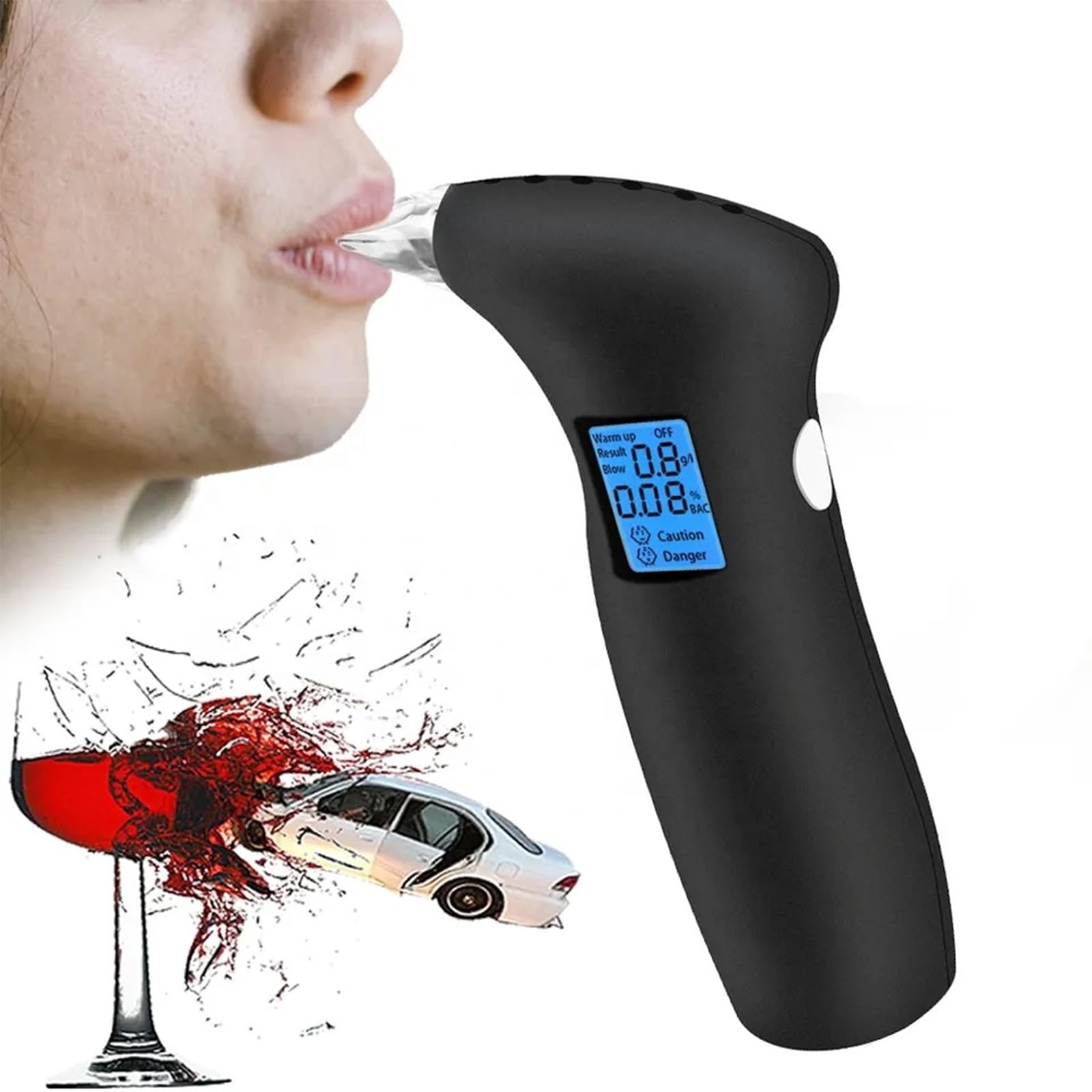 Éthylotest Numérique, Testeur D'alcoolémie Portable avec 12 Embouts Buccaux Remplaçables, Plage Mesure De 0,00 À 0,19% D'alcoolémie Et Réponse Rapide en 5 Secondes, pour Voiture Et Soirées