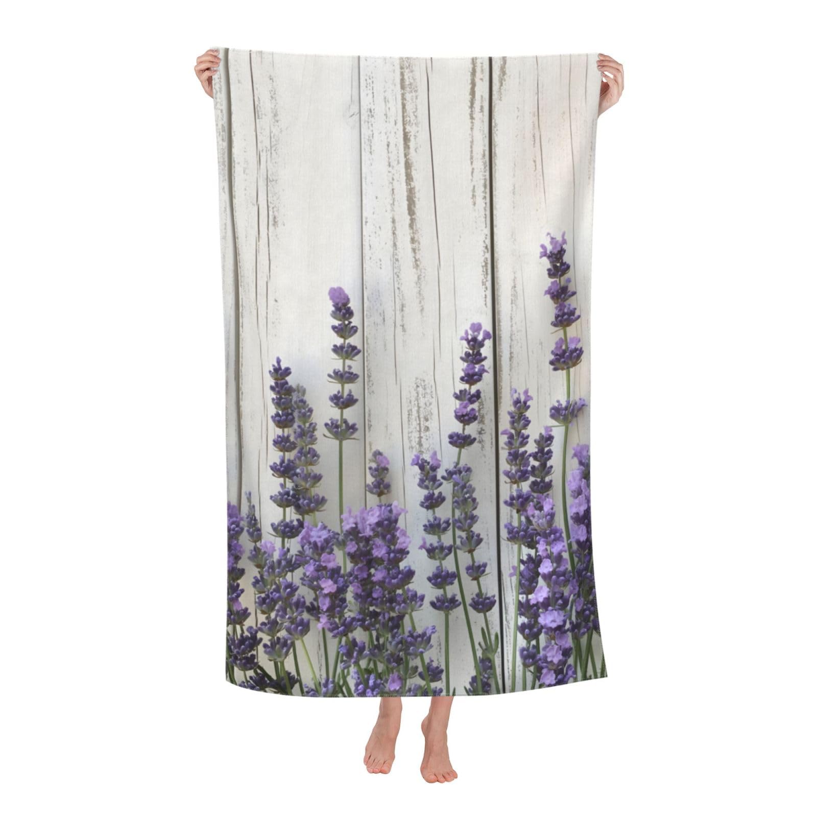 HLBSDM Lavender Rustic Beach Towel 31inx51in Floral and Wooden Sand Free Microfiber Bath Towel Ultra Soft Quick Dry Pool Towel Absorbent Towel Lightweight Towel for Swimming Bathroom Decor