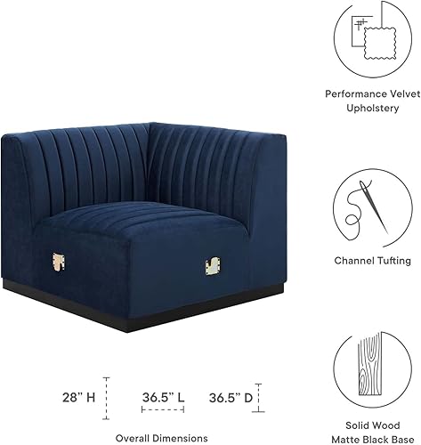 Miniatura 85 de Modway Conjure - Sofá seccional tapizado de terciopelo de alto rendimiento, con canal, silla sin brazos en negro y gris Negro-Gris,Negro