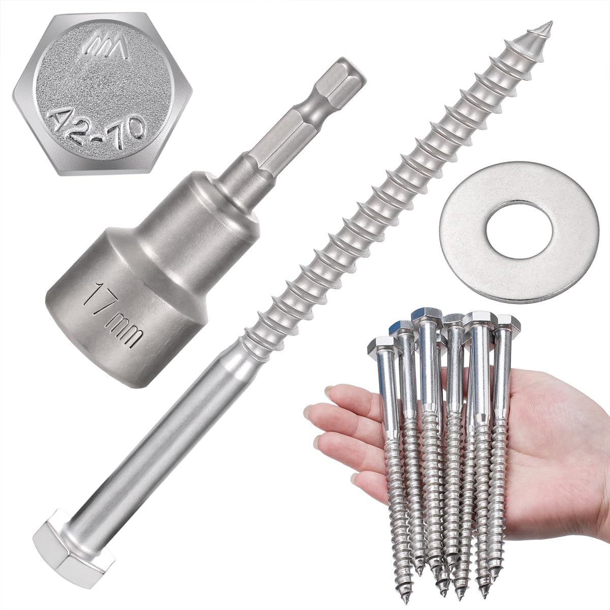 25 Pcs M10x150mm Hex Head Lag Screws 304 Stainless Steel 18-8 Lag Screws for Wood for Large Wooden Structures Flower Stands Outdoor Wooden Pavilion BracketsTables