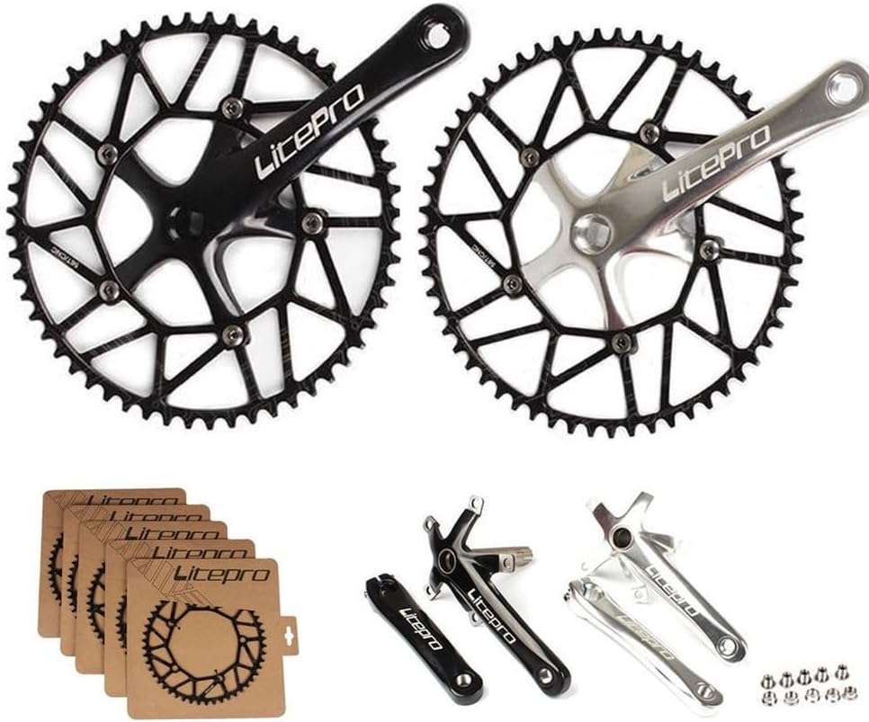 Ultralight Hollow Crankset 130BCD, CNC Aluminum Bike Crank 170mm with Narrow Wide Chainring for Single Speed, Road Folding Ebike Crank Arm(black crank+58T)
