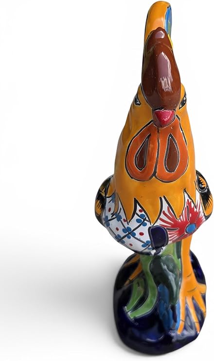 Hand Painted Chicken Indoor Outdoor Rooster Multi Colored Figure Glazed Puebla