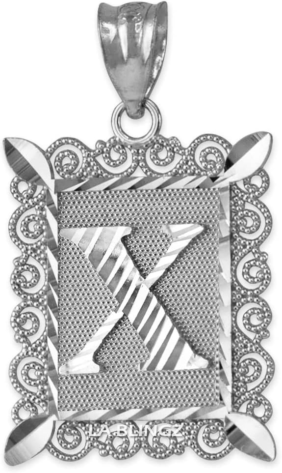 LA BLINGZ Sterling Silver Filigree Alphabet Letter 'X' Initial Personalized Charm Pendant (S/M/L)