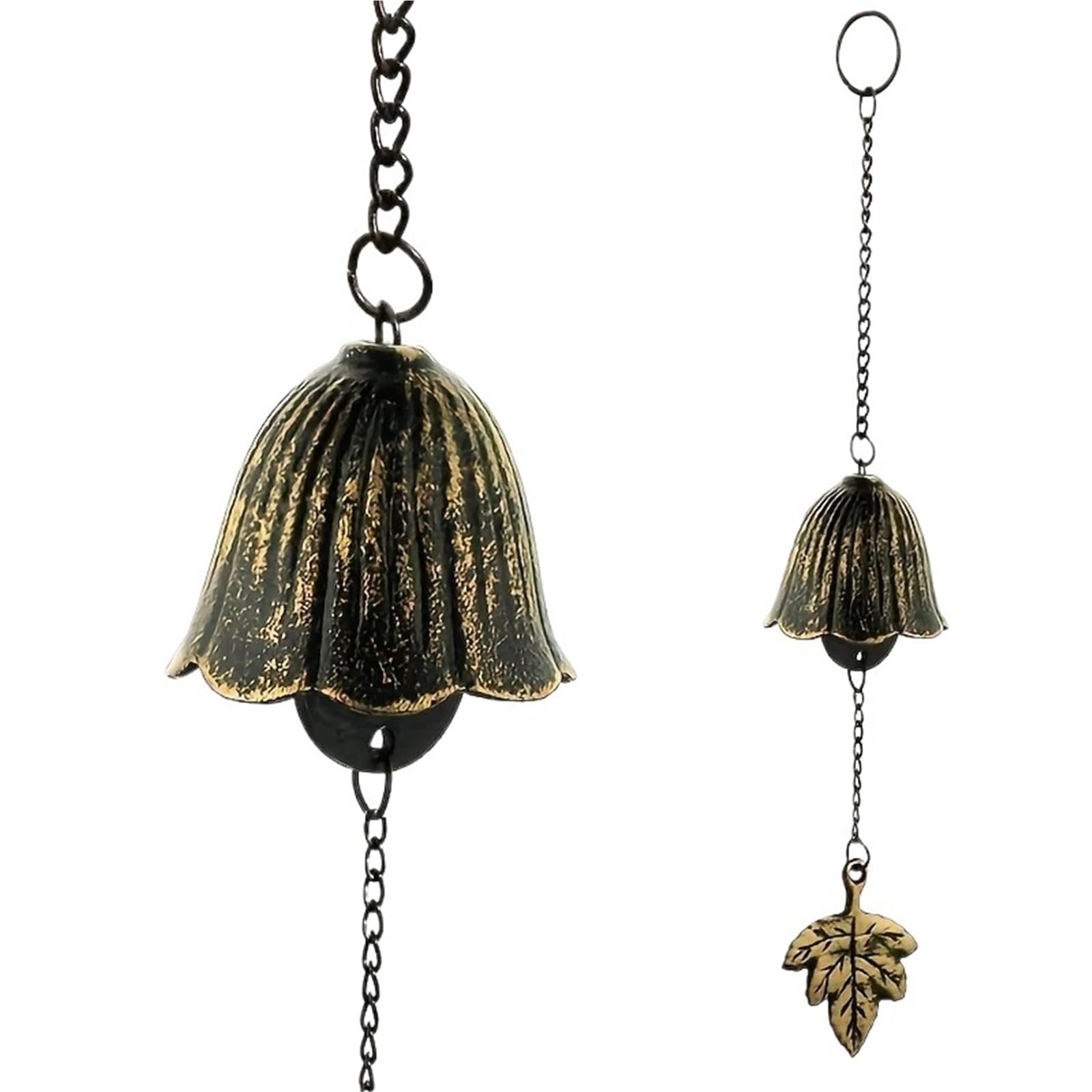 Wind Chimes For Garden Retro Doorbell Cast Iron Wind Chime Hanging Decoration Metal Leaf Bell Outdoor Garden Decorate(Bronze)