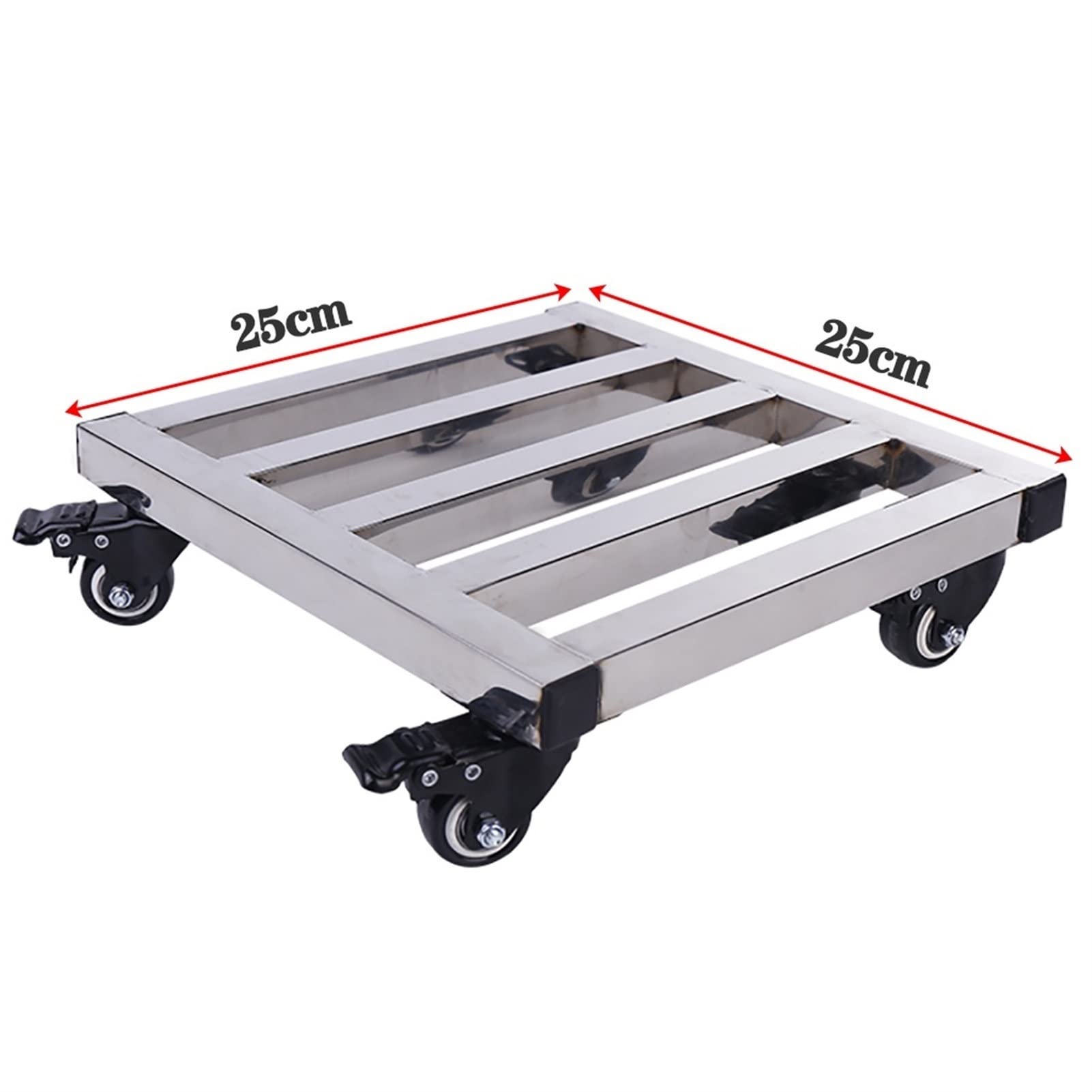 Generico Carrello portavaso Quadrato in Acciaio Inox con Ruote, Colore Argento, 30 cm