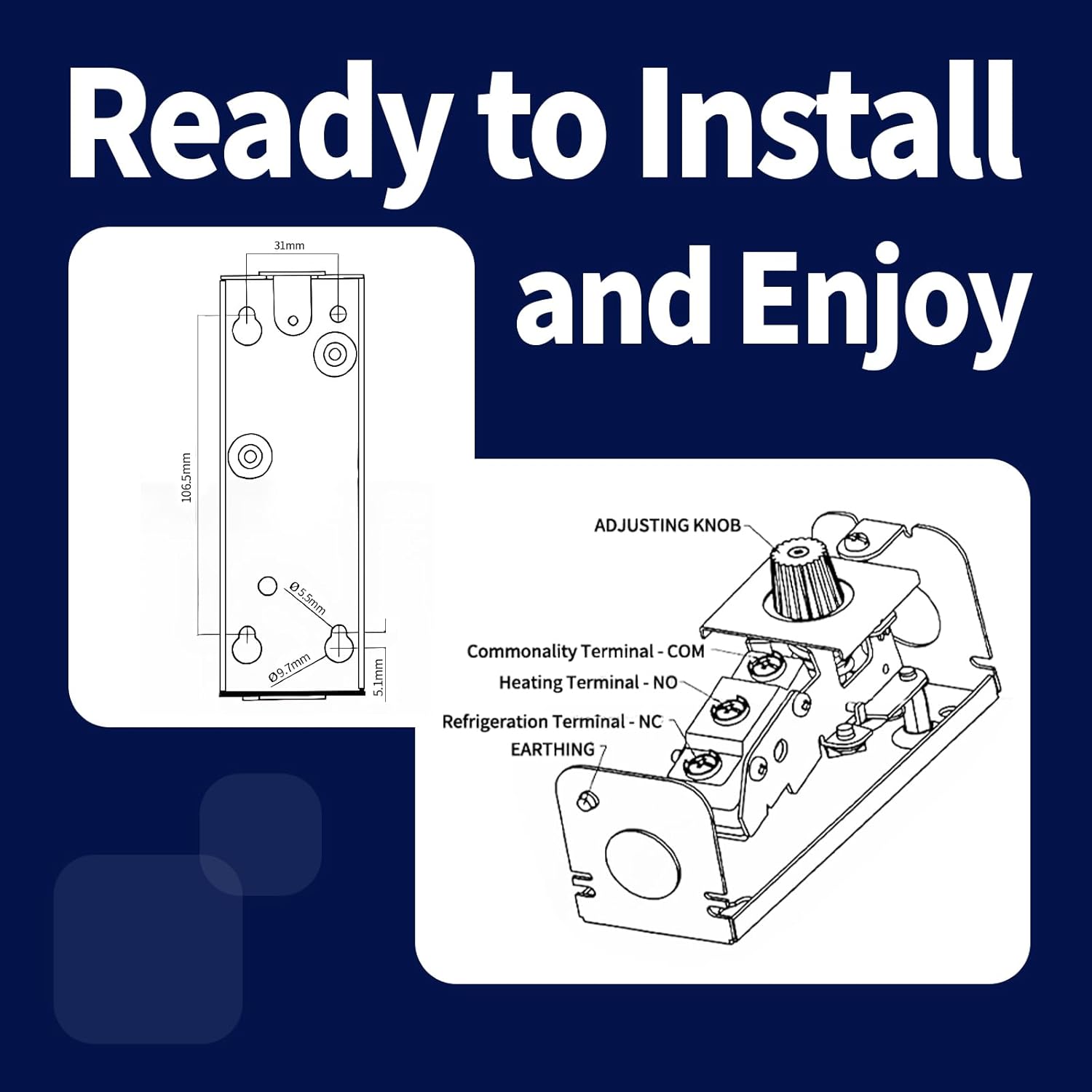 Remote Temperature Thermostat Refrigeration Controller -30°F to 90°F (-34°C to 32°C) Mechanical Thermostat with 5 Ft Capillary Remote Bulb,Temperature Control for freezers & Coolers, W1609-101