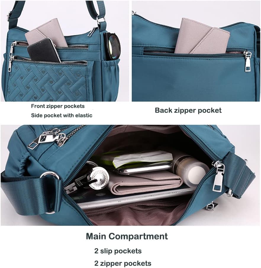 Crossbody Bag for Women Shoulder Handbag Nylon Multi-Pocket Bags Lightweight Work Travel Messenger Bag
