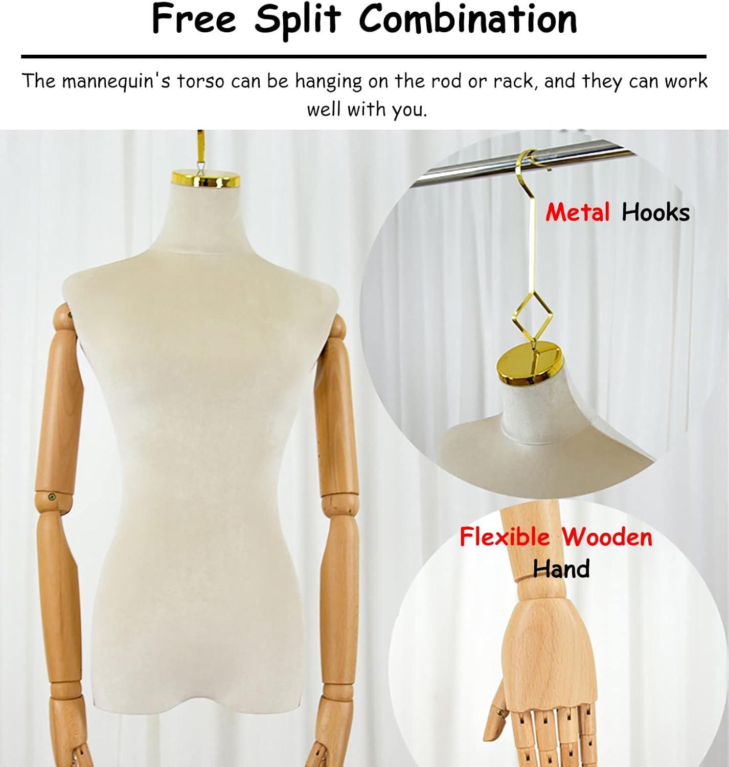 Brown Half Body Mannequin Dress Form with Arms & Hook - Lightweight Plastic Female Display for Clothing & Jewelry, Easy to Move & Install, Perfect for Retail & Home Use