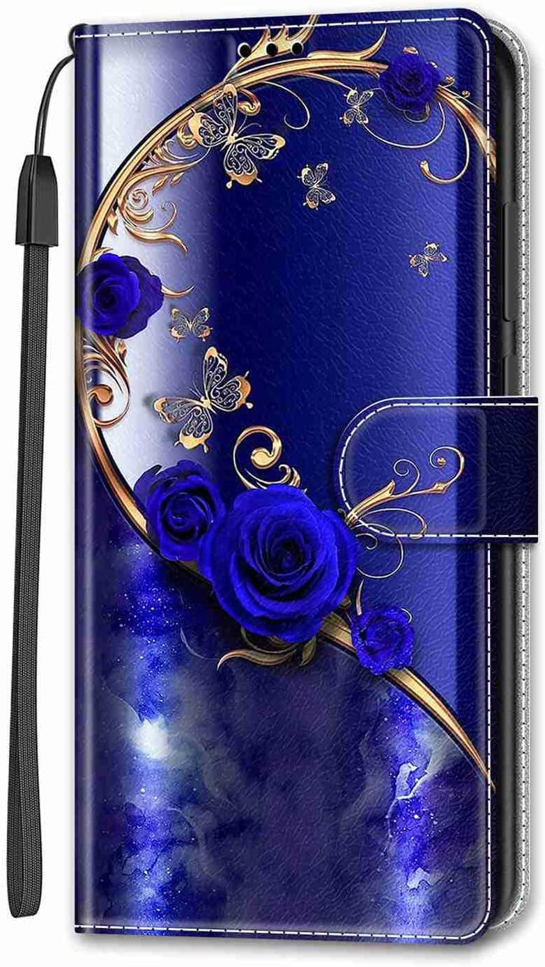 TOYYM Case for iPhone 13 Pro Leather Flip Case,iPhone 13 Pro Cover Wallet Shockproof Phone Cases with Card Holder Magnetic Viewing Stand TPU Protective Bumper Case,Blue Butterfly