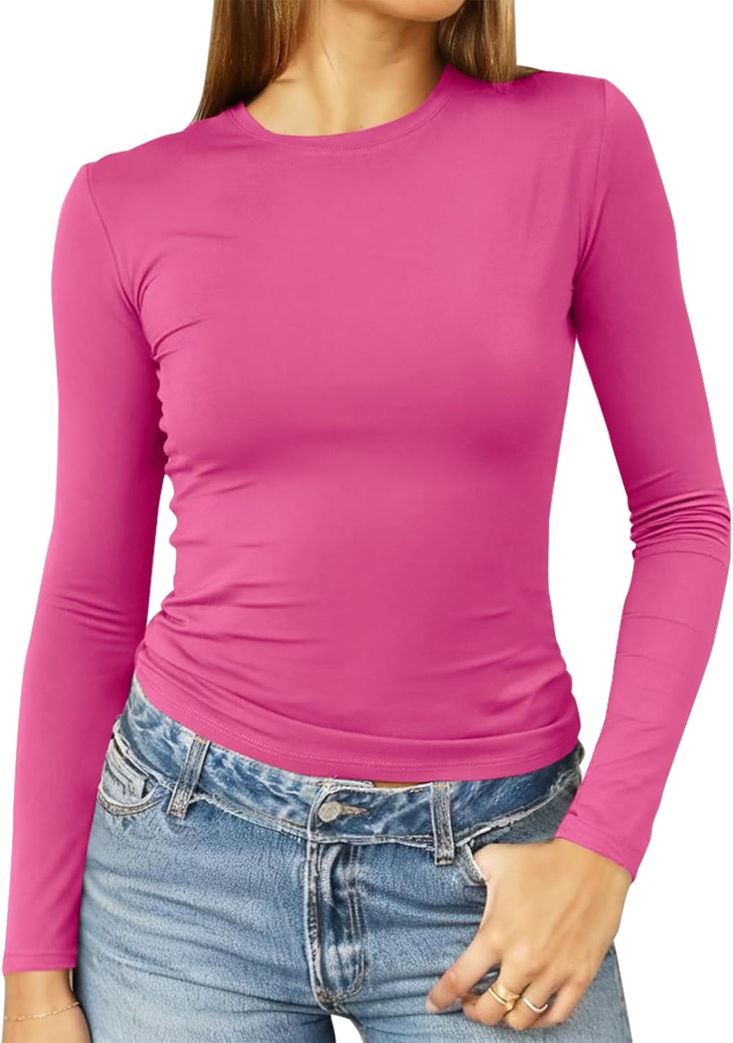 Abardsion Women's Long Sleeve Shirts Spring 2026 Casual Basic Going Out Crop Tops Slim Fit Tight Y2K Clothes