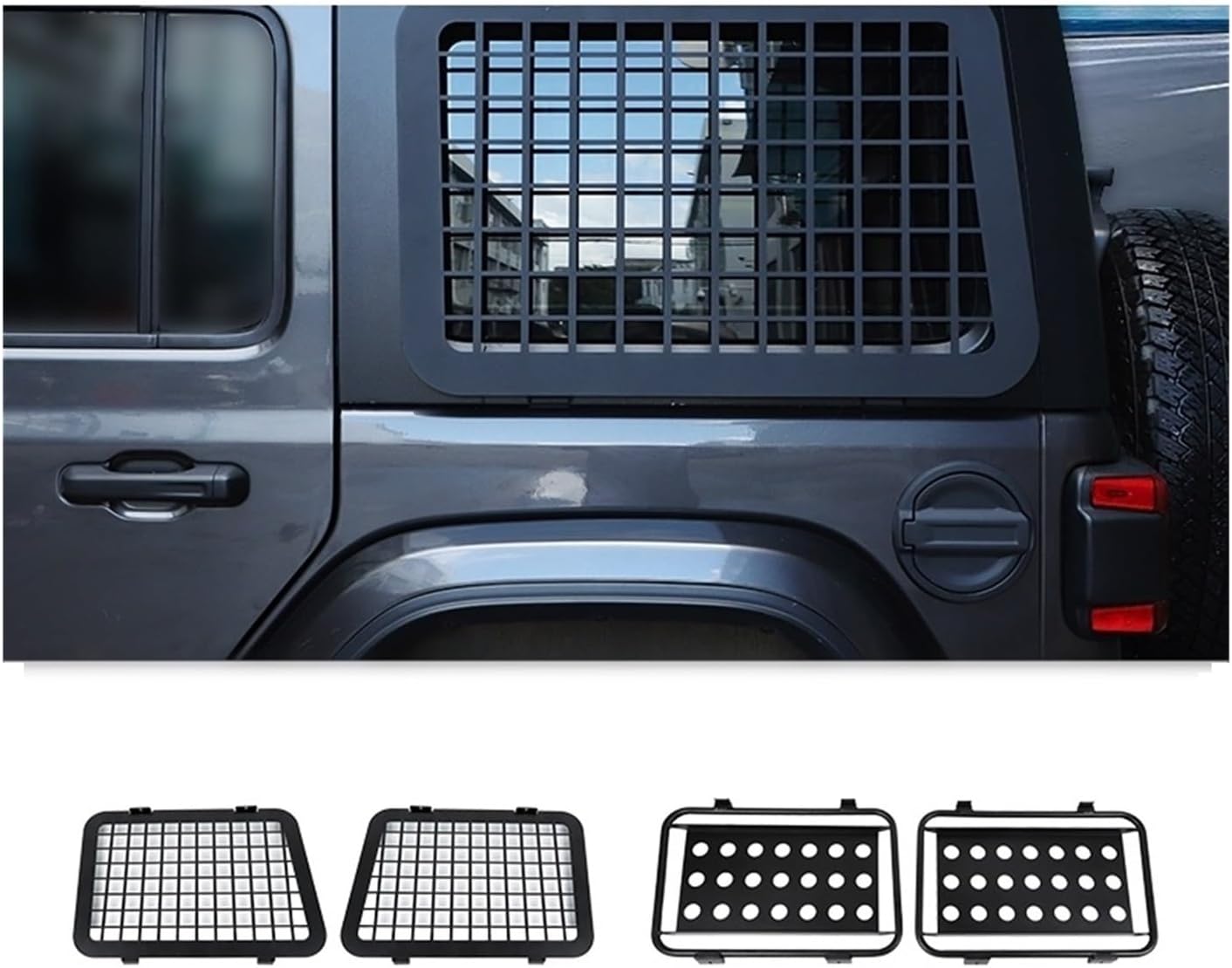 Car Rear Door Window Glass Armor Protect Decoration Frames Cover Compatible For Jeep Wrangler JL 2018-2022 Exterior Parts Accessories(Black style B)
