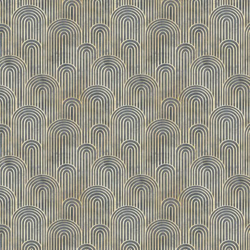 Image of Wallpaper Self Adhesive Wall Covering Elegant Semi-Circular Arches with Gold and Gray Concentric Lines (41cm x 244cm)