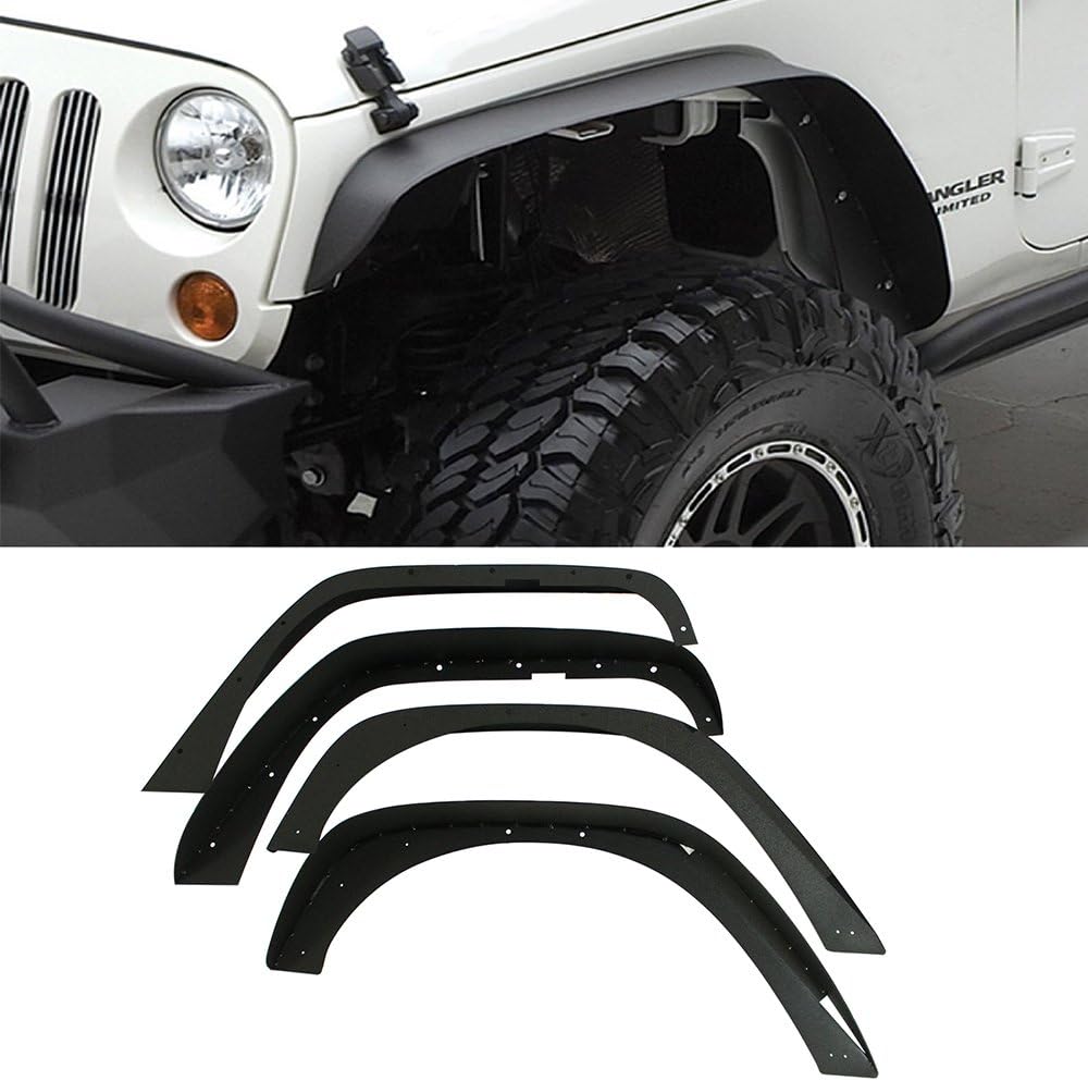 Micropower Fender Flare Front & Rear Flat Textured Style Steel Flexible Shatter resistant Black For 2007-2017 Jeep Wrangler JK Unlimited Rubicon Sahara