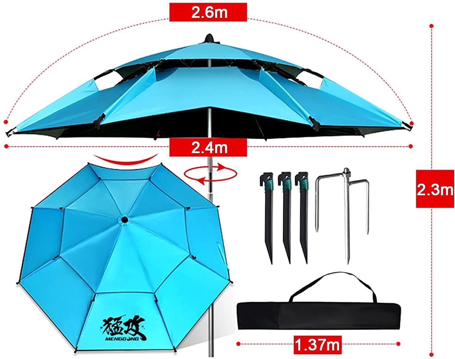 LNNW Parasol wędkarski, przenośna składana plaża parasol odporność na wiatr Duży parasol na zewnątrz Wędkarstwo parasol (Size : 2.6m)