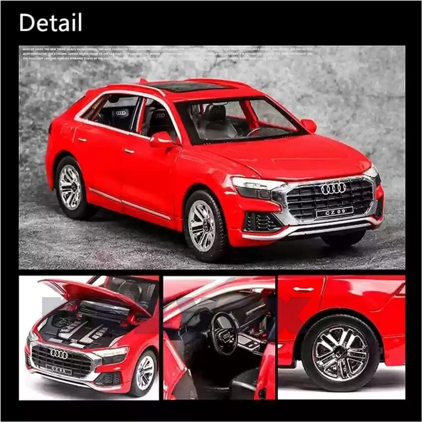 Image of Diecast Audi Q8 Toy Car Scale Model,Pull Back Vehicles Alloy Simulation Supercar with Lights and Sound Also for Car Dashboard,Kids,Adult (Red)