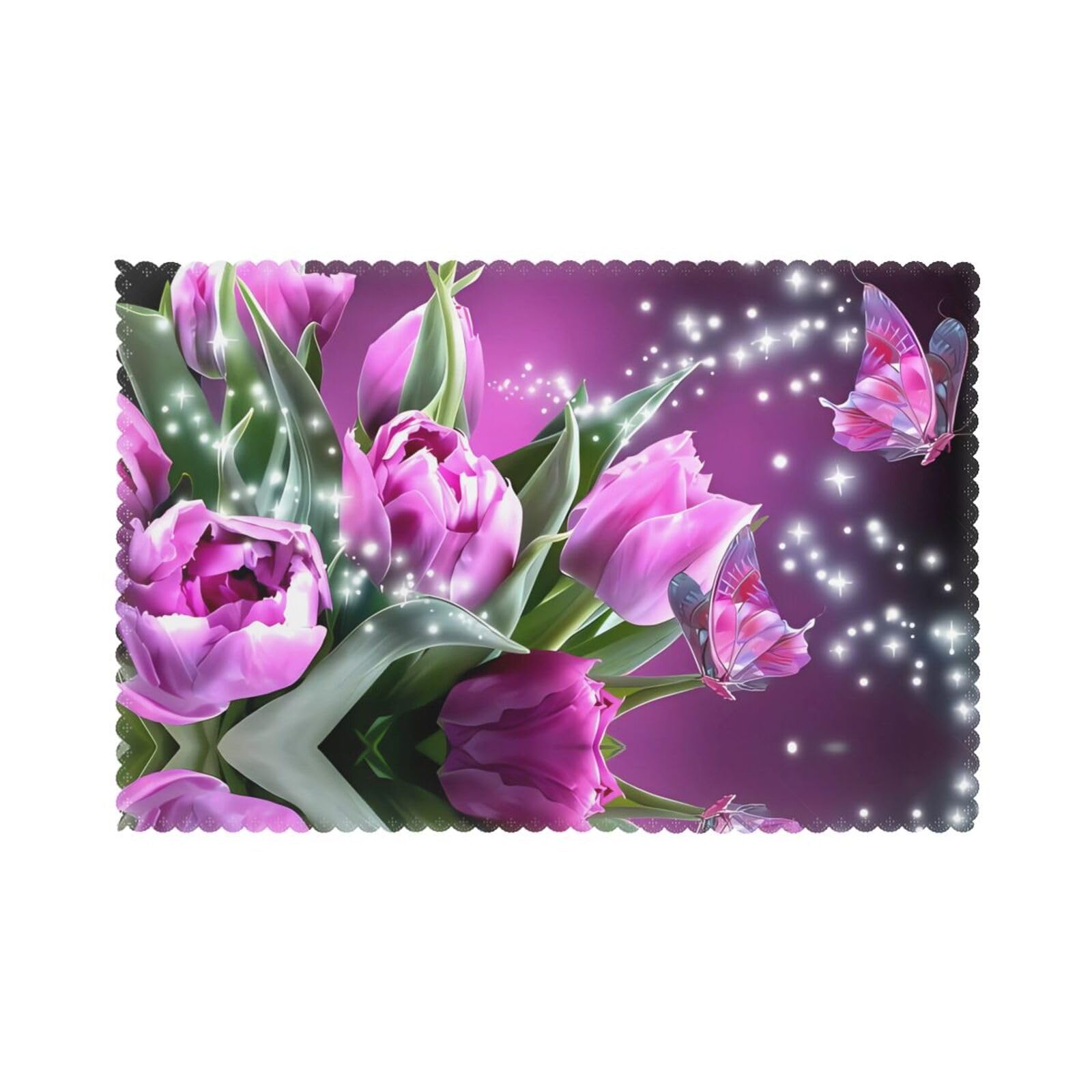 WHJSHOP Purple flower butterfly Prints Placemats Set of 6 12x18in - Heat Resistant Table Layers for Homes, Hotels & Stylish Dining