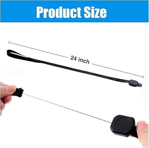 Miniatura 4 de Paquete de 2 soportes para insignia de nombre con cordón, cordón negro retráctil para el cuello de 24 pulgadas de largo con soporte horizontal