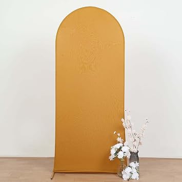 Tableclothsfactory 7ft Gold Spandex Fit Round Top Backdrop Frame Stand Cover, 2-Sided Wedding Arch Cover